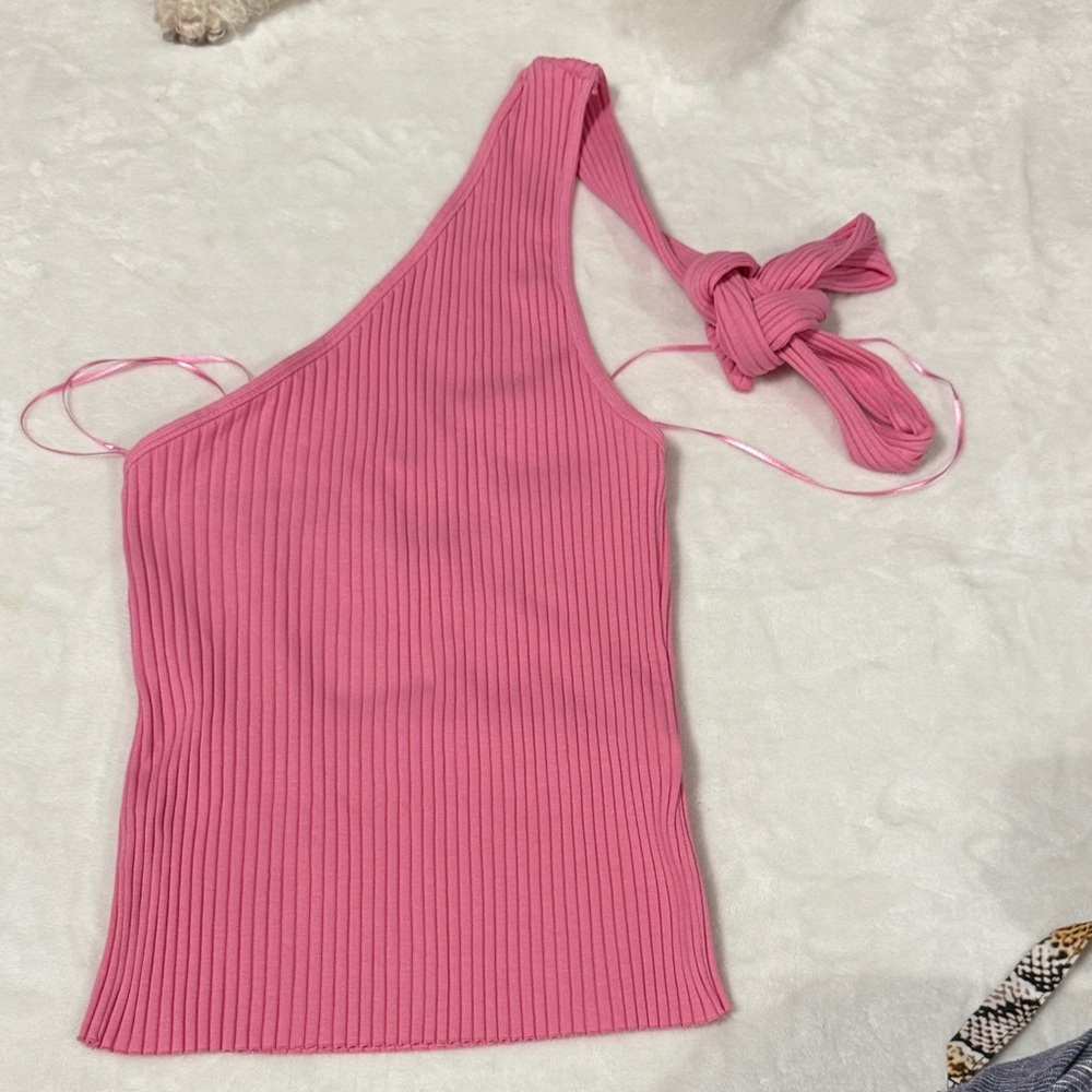 Zara Vibrant Pink Ribbed Knit Top